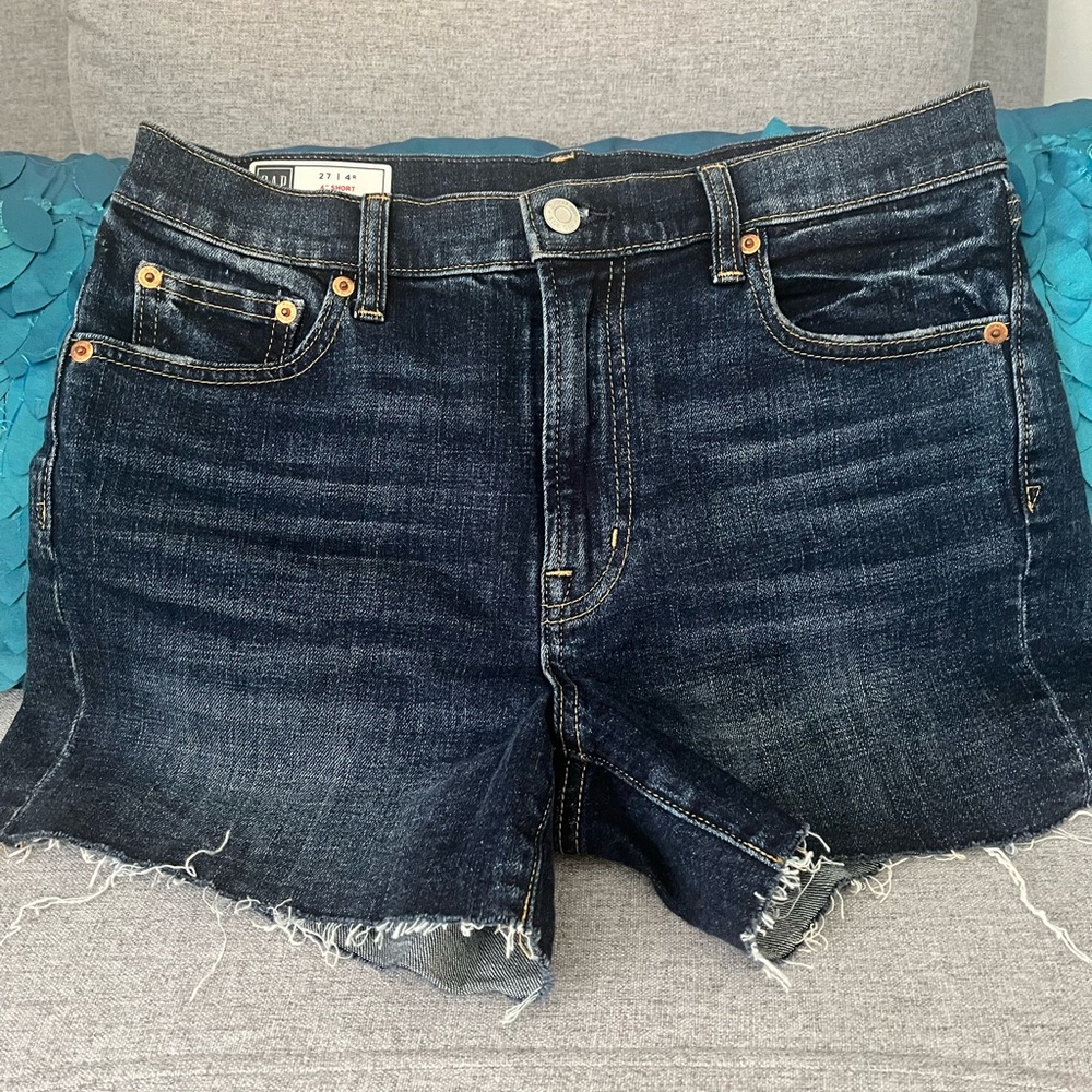 New Gap Denim Shorts High Rise Size 27/4in Dark Indigo Wash